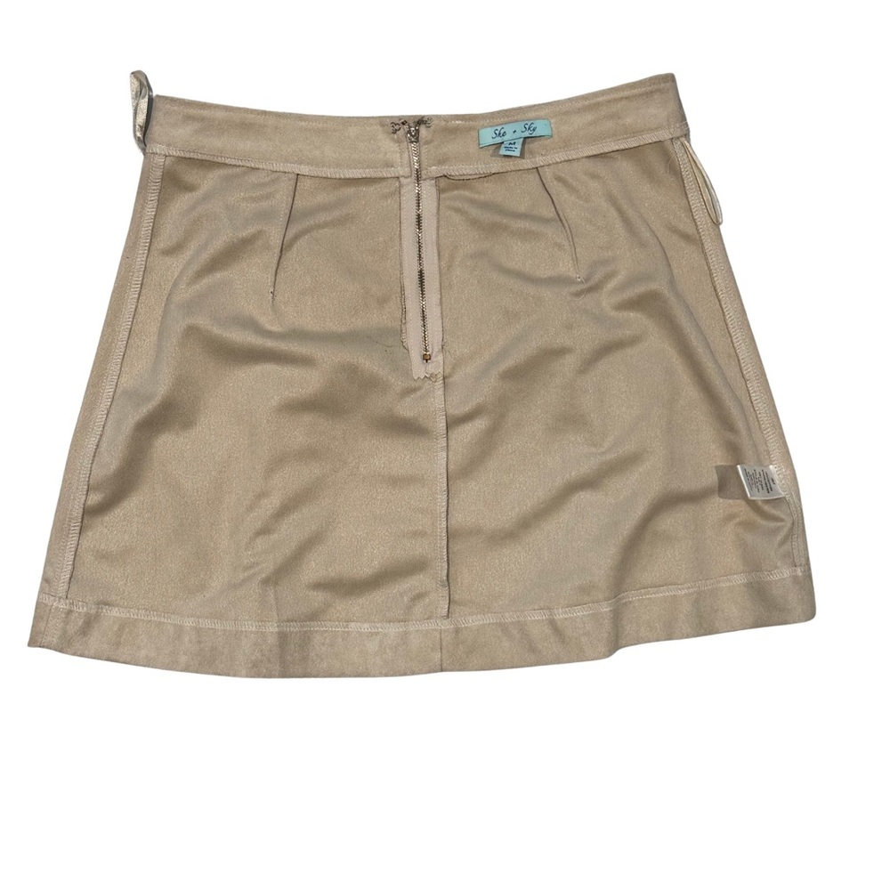 She + Sky Faux Suede Lace-Up Mini Skirt Natural Beige Tan Size M NWT $40 Boho - Picture 4 of 7